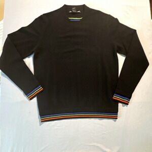 Metropolitan View Mens Cashmere Sweater Black Rainbow Striped Cuff Hem Medium